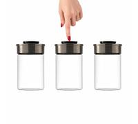 BURI Lot de 3 bocaux de conservation sous vide de 1000 ml | Bocaux de conservation en verre avec couvercle en acier inoxydable et mécanisme à clic sous vide | Hermétiques, anti-mites, empilables
