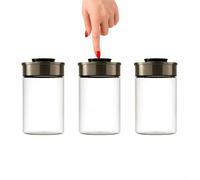 BURI Lot de 3 bocaux de conservation sous vide de 1300 ml | Bocaux de conservation en verre avec couvercle en acier inoxydable et mécanisme à clic sous vide | Hermétiques, anti-mites, empilables et