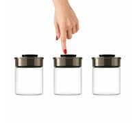 BURI Lot de 3 bocaux de conservation sous vide de 700 ml | Bocaux de conservation en verre avec couvercle en acier inoxydable et mécanisme à clic sous vide | Hermétiques, anti-mites, empilables et