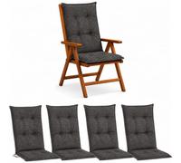 BURI Lot de 4 coussins pour chaise de jardin à dossier haut - 117 x 49 x 6 cm - Résistant aux intempéries - Avec noyau en mousse et non-tissé plein - Bande de maintien et cordons de serrage - Coussin