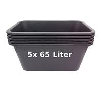 BURI Lot de 5 Bacs à Mortier Rectangulaires 65 L - Noir - Seau de Construction - En Allemagne - Extrêmement Robuste et Résistant