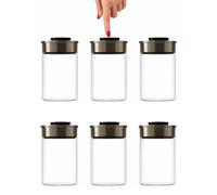 BURI Lot de 6 bocaux de conservation sous vide, 1300 ml, avec couvercle en acier inoxydable et mécanisme à clic sous vide, hermétiques, anti-mites, empilables, passent au lave-vaisselle, anti-fuite