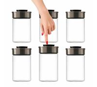 BURI Lot de 6 bocaux de conservation sous vide de 1000 ml | Bocaux de conservation en verre avec couvercle en acier inoxydable et mécanisme à clic sous vide | Hermétiques, anti-mites, empilables