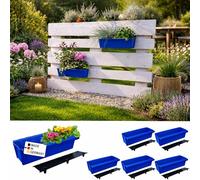 BURI Lot de 6 inserts de jardinière euro avec tapis d'irrigation | avec système de suspension | 37,3 cm bleu | jardinière pour palette européenne | jardinière de balcon | pot de fleurs | extrêmement