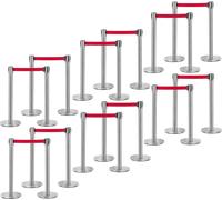 BURI Poteaux de délimitation 12x set de 2 | Poteaux à sangle en acier inoxydable avec sangle de blocage rouge de 2m | Système de guidage de personnes & poteaux de délimitation pour événements, magasin