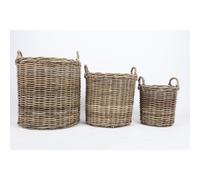 BURI Set de 3 paniers en osier ronds en bois Pot de fleurs Panier de transport 58cm