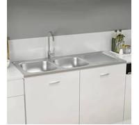 BURKE@ Argent Évier de cuisine à double évier argenté 1200x500x155 mm inox ,8.59 kg, Haute qualité A1467