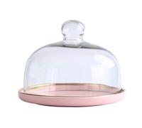 BURLOE Cloche à gâteau en céramique - Cloche à gâteau - Présentoir à gâteau - Couvercle en verre alimentaire - Pour mariage, anniversaire, fête, rose, taille L