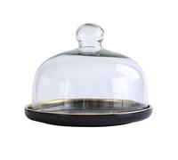 BURLOE Cloche à gâteau en céramique - Cloche à gâteau - Présentoir à gâteau en verre - Couvercle alimentaire pour mariage, anniversaire, fête, noir, taille L