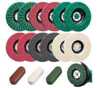 BURMONG 15 Pièces Roue de Polissage et Lustrage 115 mm Pour Meuleuse d'Angle - 12 Roues Aluminium/Acier Inoxydable et 3 Composés, Disque à Lamelles Pour Métal (Trou d'Arbre 22 mm)