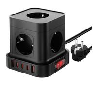 BURNNOVE Cube Multiprise USB 10 en 1 Multiprise Murale avec Cable 2m 5 Prises AC 2 Ports USB A 3 USB C Chargeur de Voyage 4000W Bloc Multiprises avec Interrupteur pour Smartphone Maison Bureau Noir