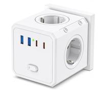 BURNNOVE Multiprise Cube Murale 16A 4000W avec Interrupteur Multiprise USB 4 Prises AC 2 USB-A 2 USB-C Cube Chargeur sans Fil 8 en 1 Bloc Multiprise pour Maison Bureau Voyage Blanc