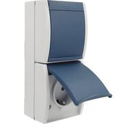 Busch-Jaeger 20-02 EBW-53 Prise de courant pour locaux humides double IP44 en saillie verticale gris clair/bleu-vert Ocean
