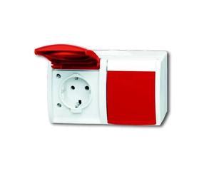 Busch-Jaeger 20/2 EW/DVN-54 Prise SCHUKO®, double, avec couvercles rabattables rouges blanc alpin