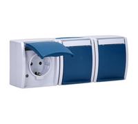 BUSCH-JAEGER Prise triple Schuko 2300/3EWN-53 ocean horizontal. avec plaquette d'identité 2300/3EWN-53 (2084-0-0704)