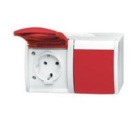 Busch-Jaeger 20/2 EW/DVN-54 Prise SCHUKO®, double, avec couvercles rabattables rouges blanc alpin