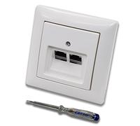 BUSCH JÄGER Kit complet / 2 prises réseau - 2 prises UAE Cat.6A UAE RJ45 ISO blindé + 1 compartiment cadre + couvercle Balance SI blanc alpin brillant + testeur de phase EBROM pour le montage de la