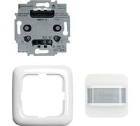 Busch-Jaeger Reflex SI switch set with motion sensor attachment, relay insert and cover frame (Kit d'interrupteurs Busch-Jaeger Reflex SI avec détecteur de mouvement, relais et cadre de recouvrement)