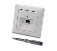 Busch Jäger, Rutenbeck Prise réseau encastrée Ethernet 10 Gigabit/S (10GbE) KAT6A 6A - 1 connecteur RJ45 dans BalanceSi cadre blanc alpin et cache UAE avec testeur de phase EBROM pour le montage de