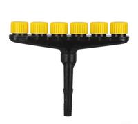 Buse d'arrosage multi-têtes avec contrôle du débit réglable pour tuyaux de 2,5 cm, 3,1 cm et 3,8 cm, construction de couleur jaune pour l'irrigation agricole et l'entretien des pelouses, brume large