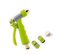 Buse de Tuyau D’arrosage en Alliage de Zinc, Jet Réglable à 4 Modes | Gâchette Verrouillable, Raccord Rapide Compatible, Revêtement Caoutchouc, pour Plantes, Arbustes, Voiture et Animaux