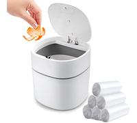 Business King Mini poubelle de bureau avec couvercle et sacs poubelle - 180 pièces - 1,5 l - Petite poubelle de comptoir recouverte de plastique pour dessus de bureau