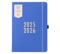 Busy B A5 Agenda hebdomadaire - Planificateur académique de mi-année - Août '25 - Août '26 - Cuir Vegan bleu saphir - Semaine à voir, autocollants, boucle de stylo et bloc-notes