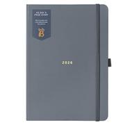 Busy B - Agenda 2026 - Janvier à Décembre - Planificateur journalier A5 pour étudiants, professionnels et enseignants, avec bande de fermeture élastique et ruban marque-page - Charbon/Doré