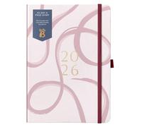 Busy B - Agenda 2026 - Planificateur journalier A5 pour étudiants, professionnels et enseignants, avec bande élastique et ruban marque-page - Organiseur pour le bureau ou le sac à main - Ruban Rose