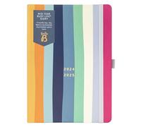 Busy B - Agenda Busy Life mi-année Août 2024 à Août 2025 - Rayures - Planificateur semainier A5 format de poche avec porte-stylos, fermeture élastique et pochettes de rangement