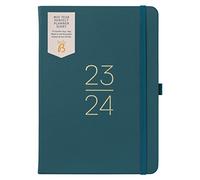 Busy B - Agenda de mi-année Perfect Planner Août 2023 - Août 2024 - Vert Sapin - Agenda semainier A5 en similicuir avec autocollants, porte-stylos et bloc-notes
