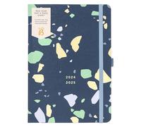 Busy B - Agenda journalier Août 2024 à Août 2025 - Terrazzo - Planificateur journalier A5 un jour par page avec porte-stylos, fermeture élastique et planificateur annuel