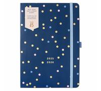 Busy B - Agenda journalier Août 2025 à Août 2026 - Marine - Planificateur A5 journalier avec porte-stylos, fermeture élastique et planificateur annuel