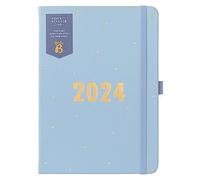 Busy B - Agenda Perfect Planner - Janvier à Décembre 2024 - Similicuir Bleu - Planificateur semainier A5 avec autocollants et listes à détacher