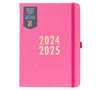 Busy B - Agenda planificateur Août 2024 à Août 2025 - Similicuir rose - Agenda semainier A5 avec autocollants, porte-stylos et bloc-notes