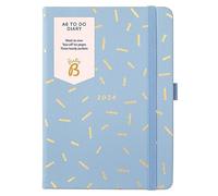 Busy B - Agenda to Do - Janvier à Décembre 2024 - Similicuir Bleu à motif multicolore - Agenda semainier A6 avec notes, listes à déchirer et pochettes