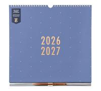 Busy B Calendrier mural académique août 2026/2027, semainier familial pour 5 personnes, avec stylo, plans repas, listes courses, autocollants, pochette de rangement, 30,5×30,5 cm, Bleu.