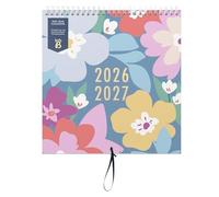 Busy B Calendrier mural familial août 2026/2027, 5 colonnes, pochettes de rangement, boucle de suspension à ruban, autocollants code couleur, 25,5×23,5 cm, motif Floral, parfait pour familles actives.