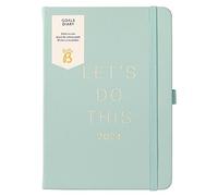 Busy B - Goals Diary - Janvier à Décembre 2024 - Similicuir Vert Sauge - Planificateur d’objectifs hebdomadaire avec autocollants, pochettes et notes.