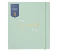 Busy B - Planificateur de mariage - Organisateur avec sections de planification, listes de contrôle, notes, pages d'inspiration, intercalaires et pochette de rangement - Cuir végane vert sauge et or