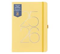 BusyB A5 Day-A-Page Agenda - Mid-Year Academic Double Schedule Diary - Août '25 - Août '26 - Cuir Vegan Jaune - Espace pour deux horaires, Pages lignées, Notes & Agenda annuel