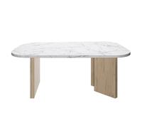 Diagone Table basse ovale QUARTZ, blanc effet marbre, pieds en chêne, dimensions 105x58x39 cm