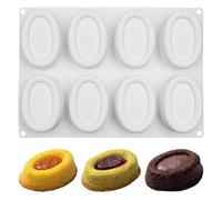 Butabeishy Moule en silicone ovale à 8 cavités Blanc 29,2 x 20,7 x 3,3 cm | Pour gâteaux et pâtisseries, surface antiadhésive, démoulage facile, convient également pour le savon