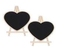 BUTIFULSIC Lot de 2 Petits Panneaux Ardoise en Bois Forme Cœur Support Chevalet Portable pour Bureau, Maison et Bar, Tableau Noir Décoratif pour Messages et Notes