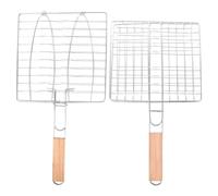 BUTIFULSIC Panier à Poisson avec Poignée en Bois en Acier Inoxydable pour Barbecue Lot de 2 Pièces, Design Pliable et Ajustable pour Griller Facilement Poissons et Légumes en Plein Air