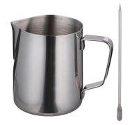 BUTIFULSIC Pichet à Mousse de Lait en Acier Inoxydable 350ml avec Stylet Latte Art Précis pour Maison et Fêtes, Tasse à Mesurer avec Échelles Exactes Argenté