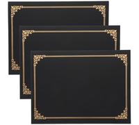 BUTIFULSIC Pochettes en Papier Noir Design Élégant et Simple pour Certificats Lot de 3 Coins Arrondis, Protection Facile des Documents pour Remise de Diplômes