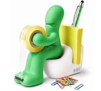 Butt Station - Gadget Insolite Utile & Cadeau Drôle pour le Bureau - Dérouleur de Scotch Rigolo avec Ruban Adhésif, Trombones, Notes Adhésives et Stylo Inclus - Déco Bureau Originale (Vert)