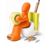 Butt Station - Gadget Insolite Utile & Cadeau Drôle pour le Bureau - Dérouleur de Scotch Rigolo avec Ruban Adhésif, Trombones, Notes Adhésives et Stylo Inclus - Déco Bureau Originale (Orange)
