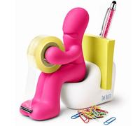 Butt Station - Gadget Insolite Utile & Cadeau Drôle pour le Bureau - Dérouleur de Scotch Rigolo avec Ruban Adhésif, Trombones, Notes Adhésives et Stylo Inclus - Déco Bureau Originale (Rose)